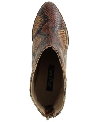 ZIGI SOHO Womens Brown Snake Skin Harlan Almond Toe Block Heel Zip-Up Boots Shoes 7.5