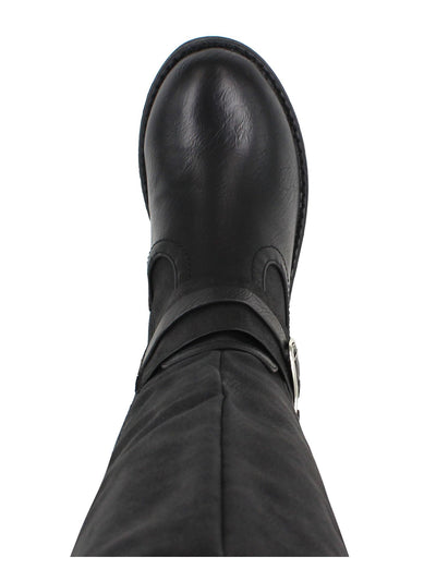 ZIGI SOHO Womens Black Cushioned Stephany Round Toe Block Heel Zip-Up Riding Boot 6