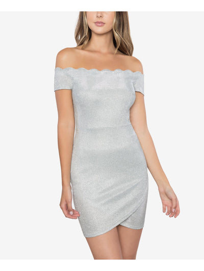 B DARLIN Womens Silver Off Shoulder Mini Party Body Con Dress 9\10