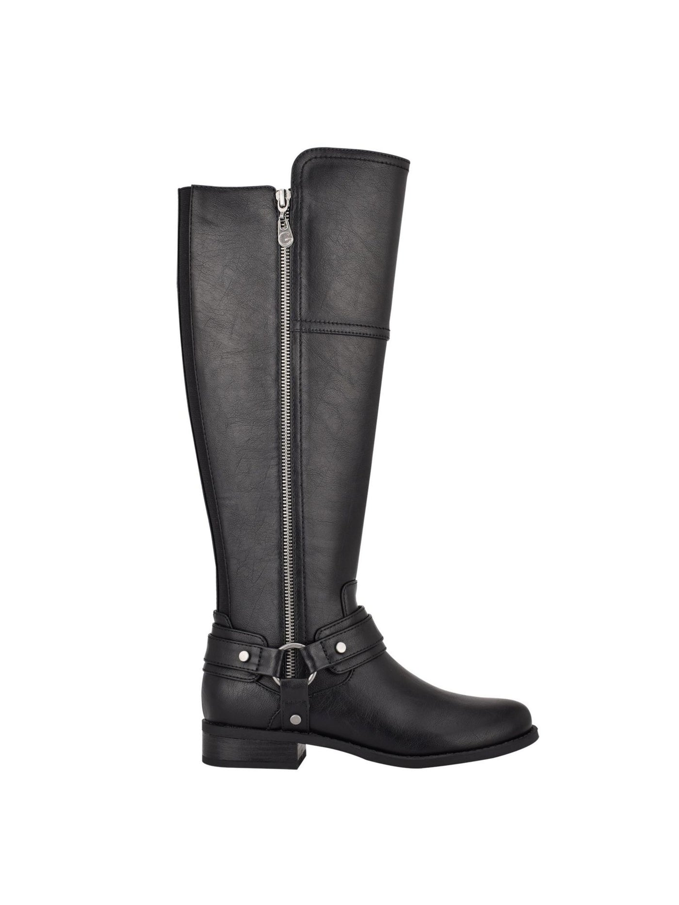 GBG GUESS Womens Black Flex Gore Back Accents Gold-Tone Hardware Accent Zipper Accent Buckle Accent Harlea Round Toe Block Heel Zip-Up Riding Boot 6.5 M