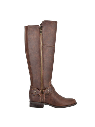 GBG LOS ANGELES Womens Brown Flex Gore Back Accents Gold-Tone Hardware Accent Zipper Accent Buckle Accent Harlea Round Toe Block Heel Zip-Up Riding Boot 5.5 M WC