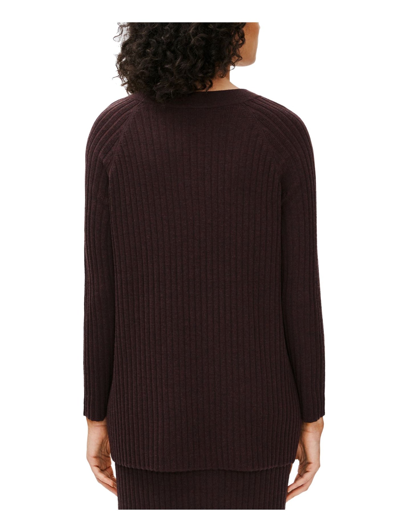 EILEEN FISHER Womens Brown Stretch Ribbed Long Sleeve Crew Neck Sweater M