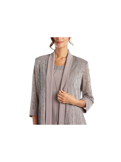 R&M RICHARDS Womens Brown Metallic 3/4 Sleeve Open Front Wear To Work Cardigan Petites 10P