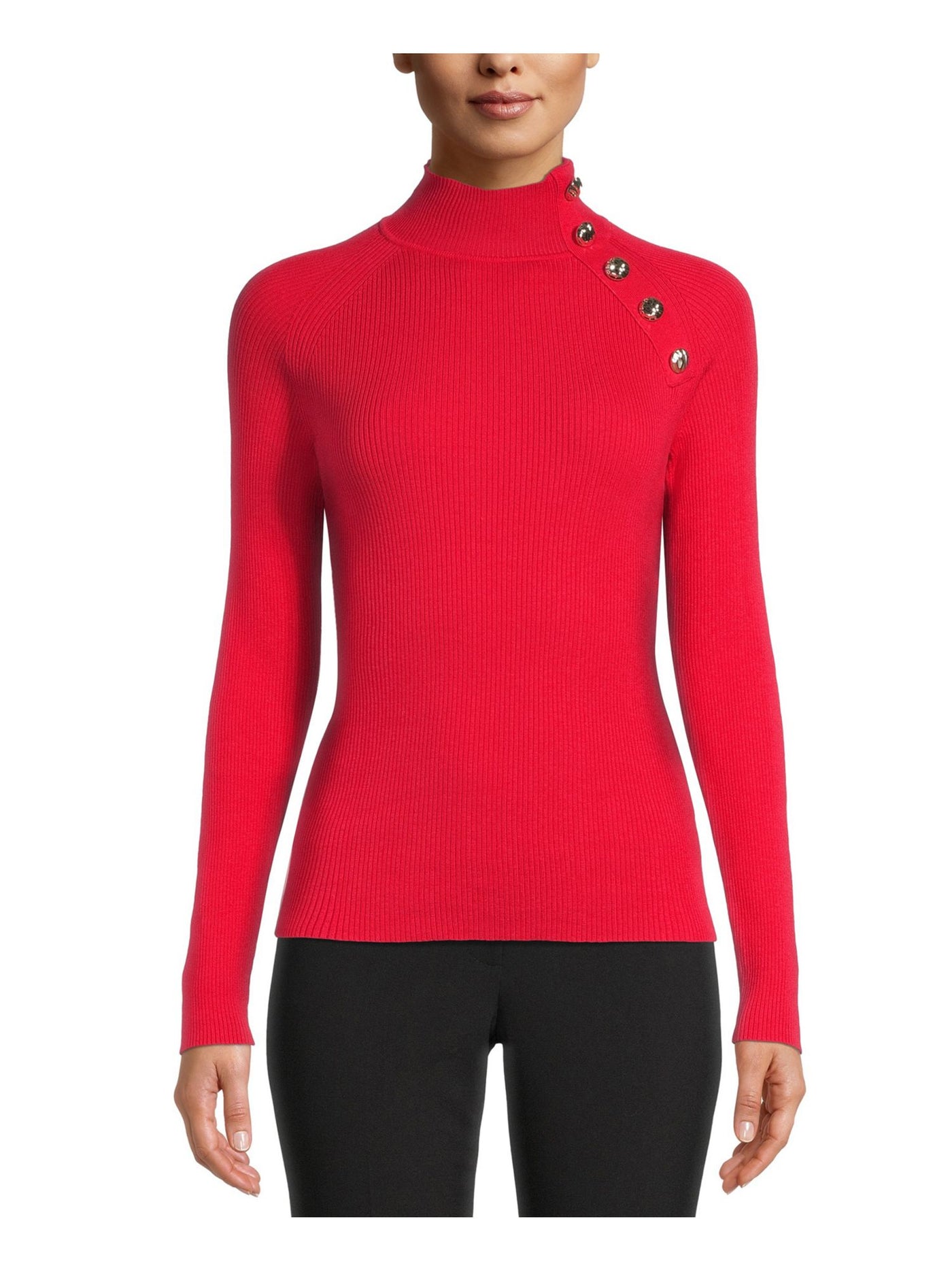 ANNE KLEIN Womens Red Long Sleeve Wear To Work Sweater XXS