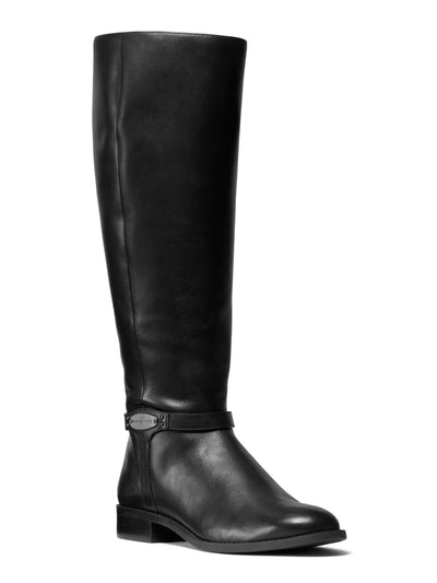 MICHAEL KORS Womens Black Hardware Detail Stretch Finley Round Toe Block Heel Zip-Up Leather Riding Boot 5 M