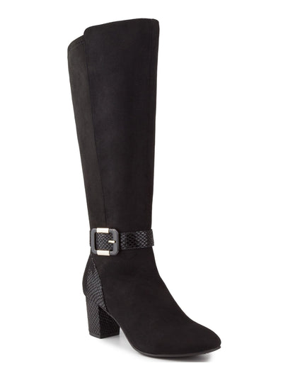 KAREN SCOTT Womens Black Snake Print Two Tone Padded Buckle Accent Isabell Almond Toe Block Heel Zip-Up Dress Riding Boot 8 M