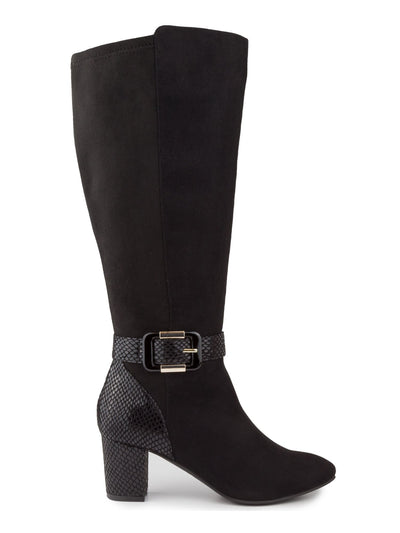 KAREN SCOTT Womens Black Snake Print Two Tone Padded Buckle Accent Isabell Almond Toe Block Heel Zip-Up Dress Riding Boot 5 M