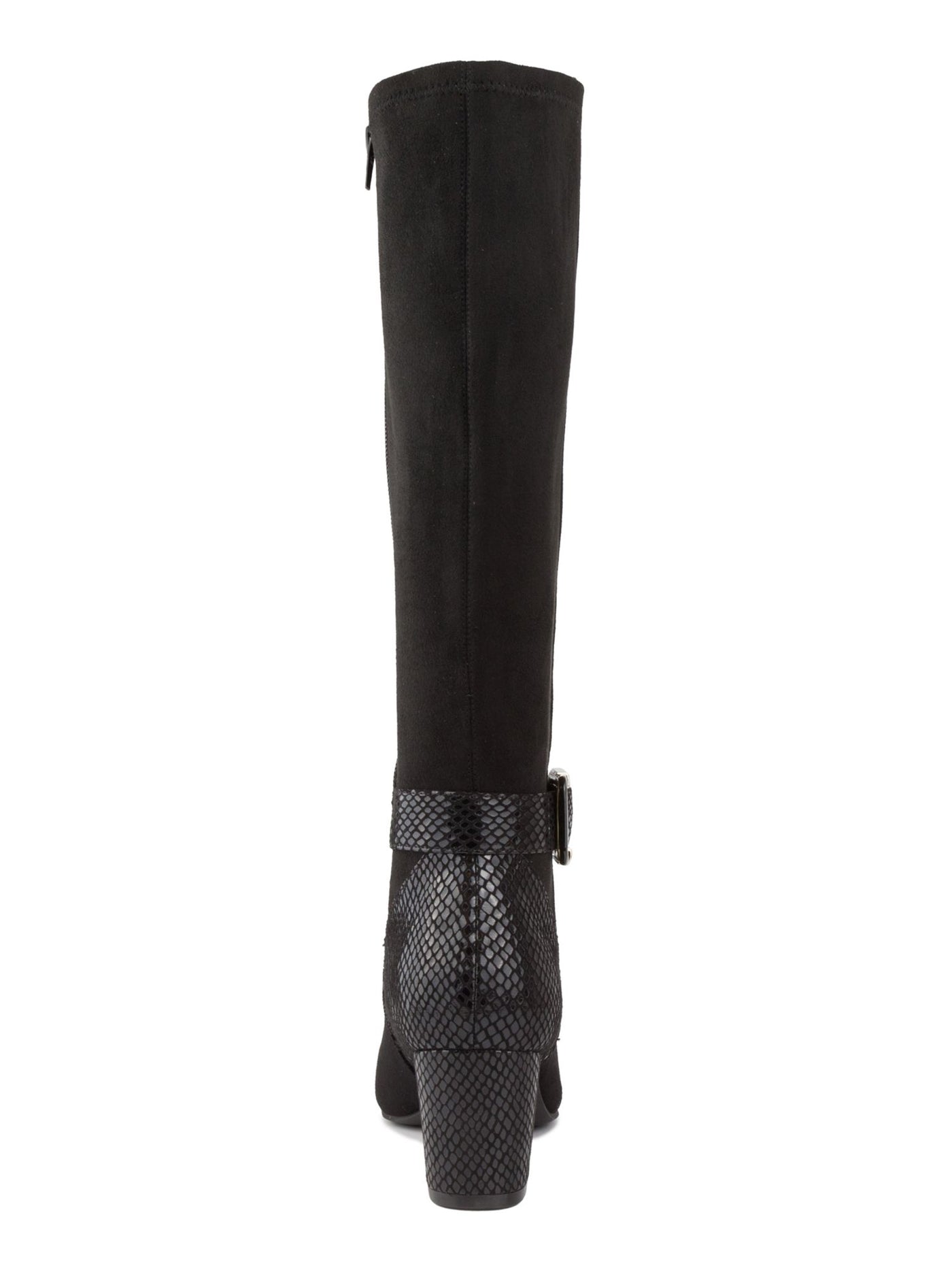 KAREN SCOTT Womens Black Snake Print Two Tone Padded Buckle Accent Isabell Almond Toe Block Heel Zip-Up Dress Riding Boot 7 M