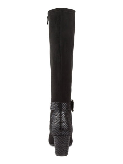 KAREN SCOTT Womens Black Snake Print Two Tone Padded Buckle Accent Isabell Almond Toe Block Heel Zip-Up Dress Riding Boot 7 M