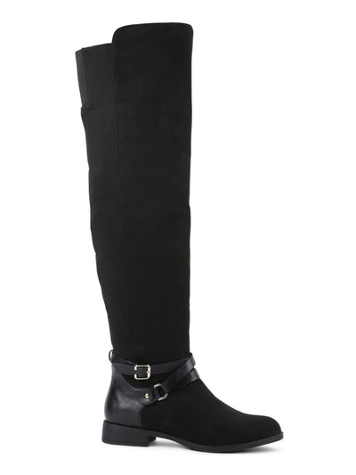 XOXO Womens Black A Line Gore Buckle Accent Cushioned Thames Almond Toe Block Heel Zip-Up Leather Boots Shoes 5 M