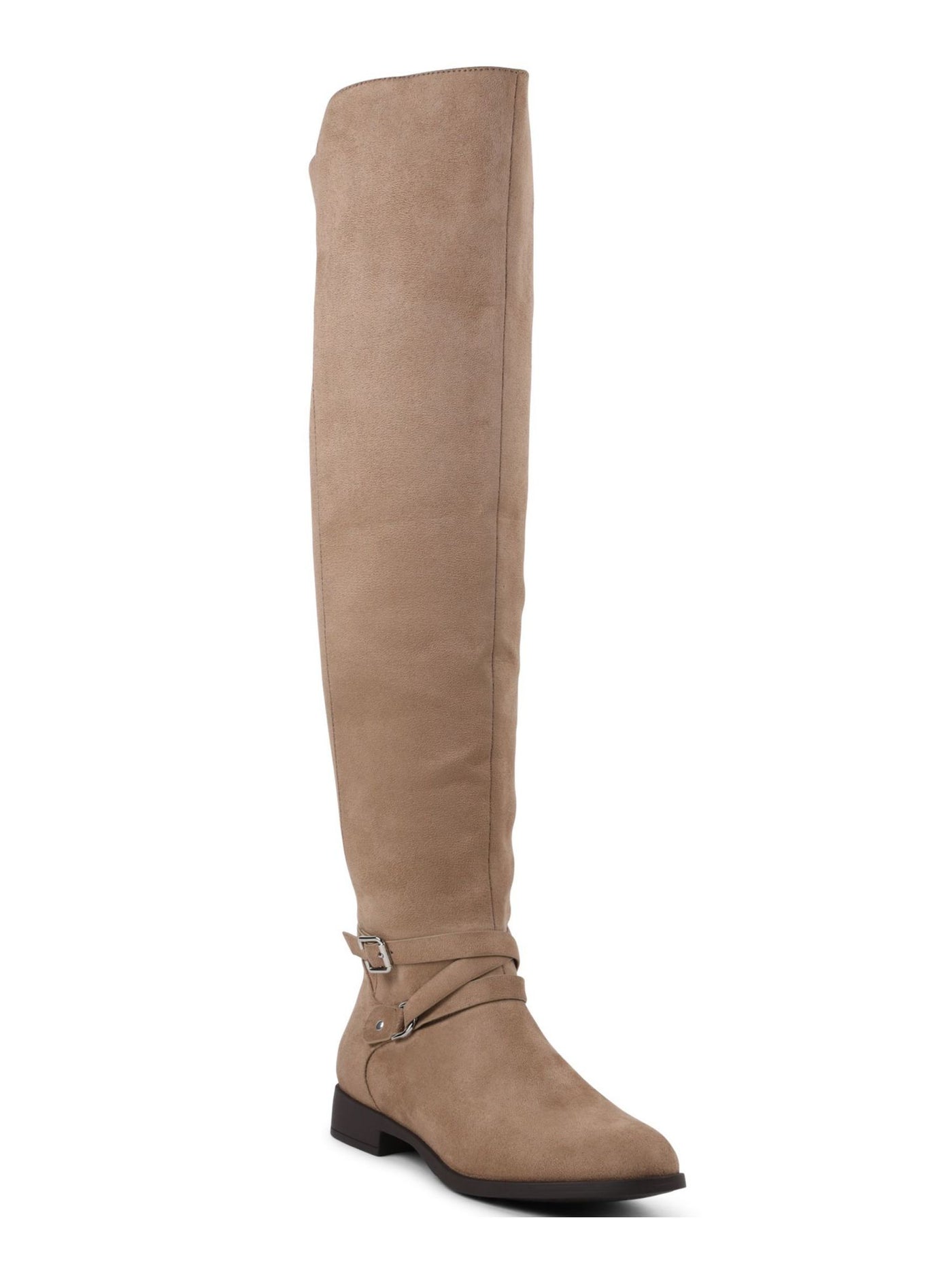 XOXO Womens Beige Buckle Accent Almond Toe Stacked Heel Zip-Up Dress Boots Shoes 6.5