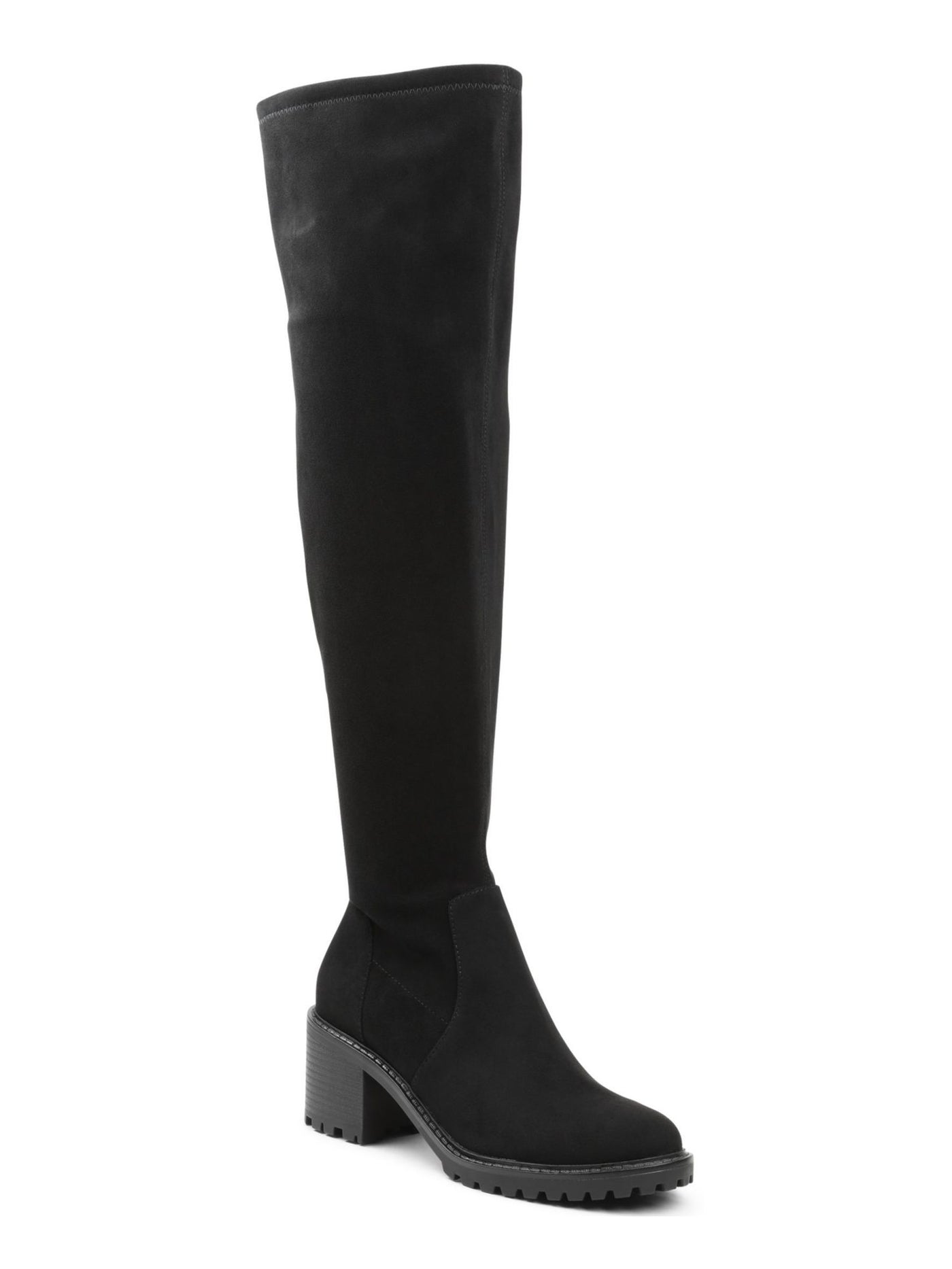 XOXO Womens Black Stretch Lug Sole Rainelle Round Toe Block Heel Zip-Up Heeled Boots 6.5 M