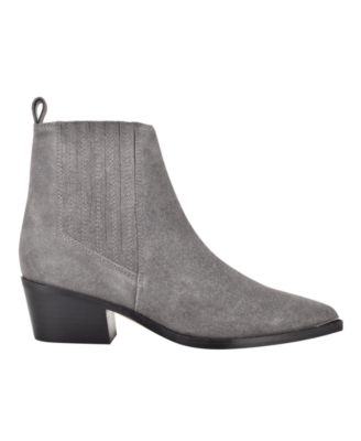 MARC FISHER Womens Gray Goring Pull Tab Comfort Ulora Pointed Toe Block Heel Zip-Up Leather Booties M