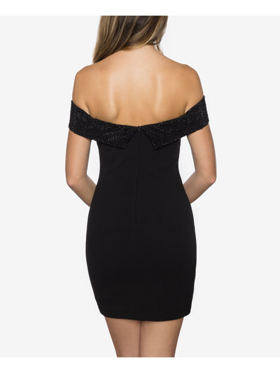 B DARLIN Womens Black Embellished Sleeveless Off Shoulder Mini Cocktail Body Con Dress Juniors 11\12