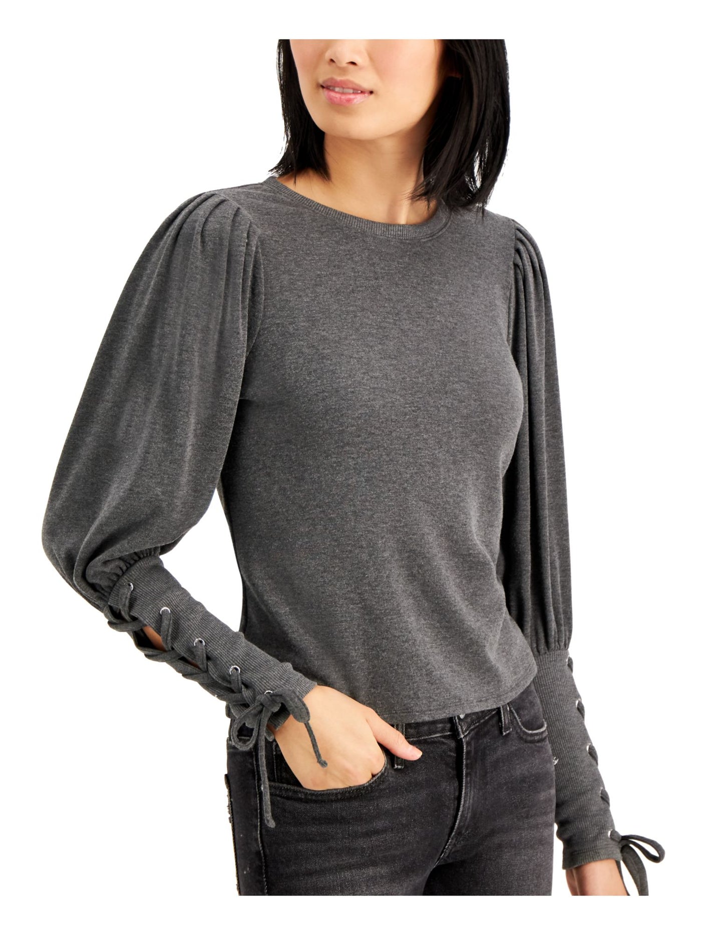 BAR III Womens Gray Long Sleeve Jewel Neck Sweater XXS