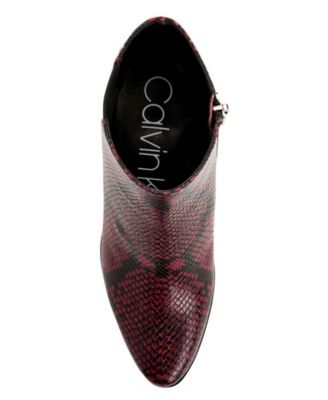 CALVIN KLEIN Womens Red Snake Goring Comfort Logo Fioranna Round Toe Block Heel Zip-Up Booties M