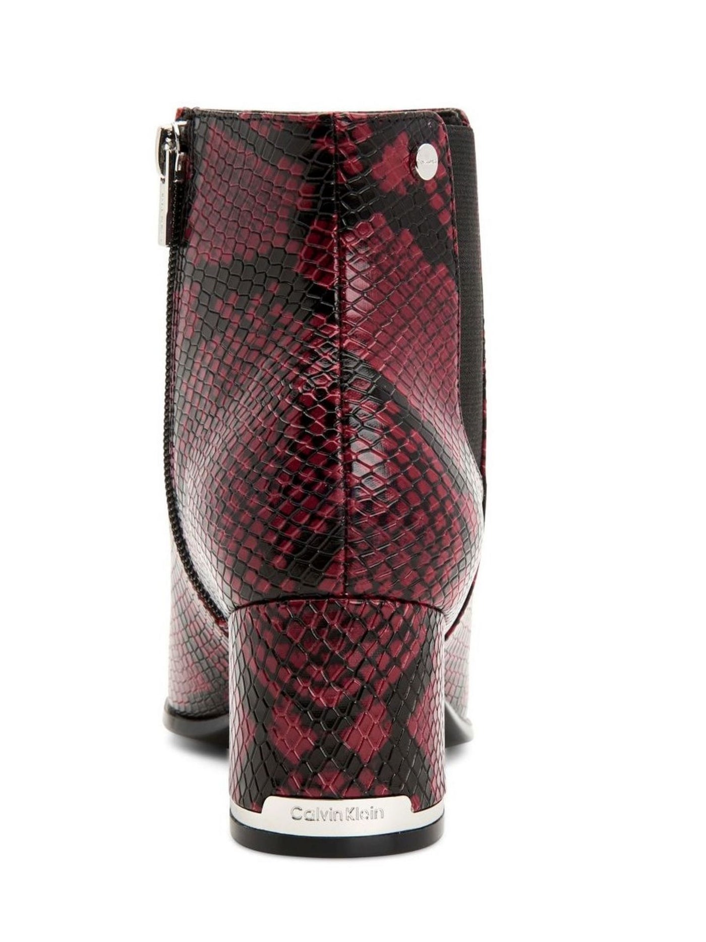 CALVIN KLEIN Womens Red Snake Goring Comfort Logo Fioranna Round Toe Block Heel Zip-Up Booties 7 M