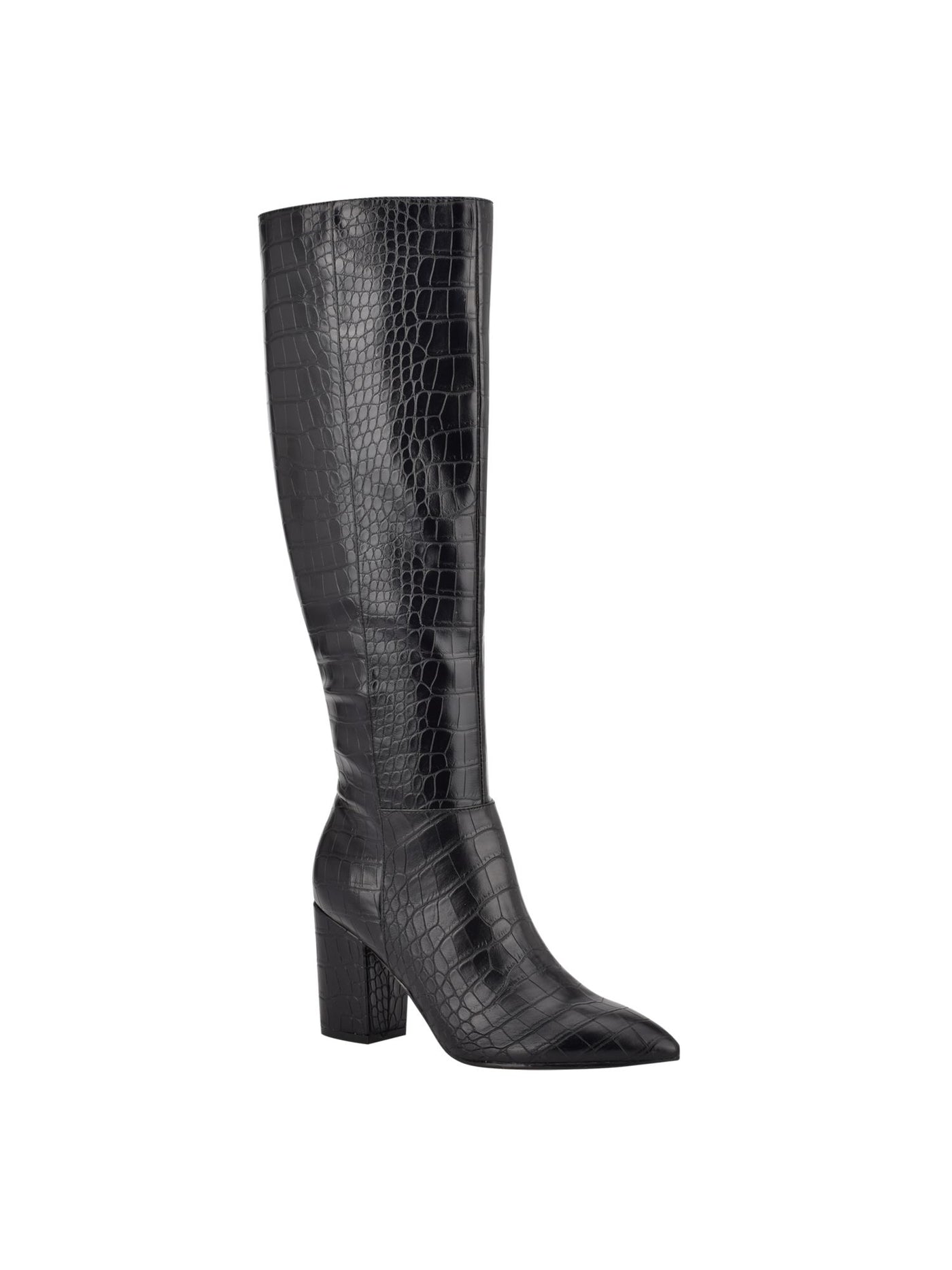 MARC FISHER Womens Black Croco Texture Erli Pointed Toe Stiletto Zip-Up Boots Shoes 5.5