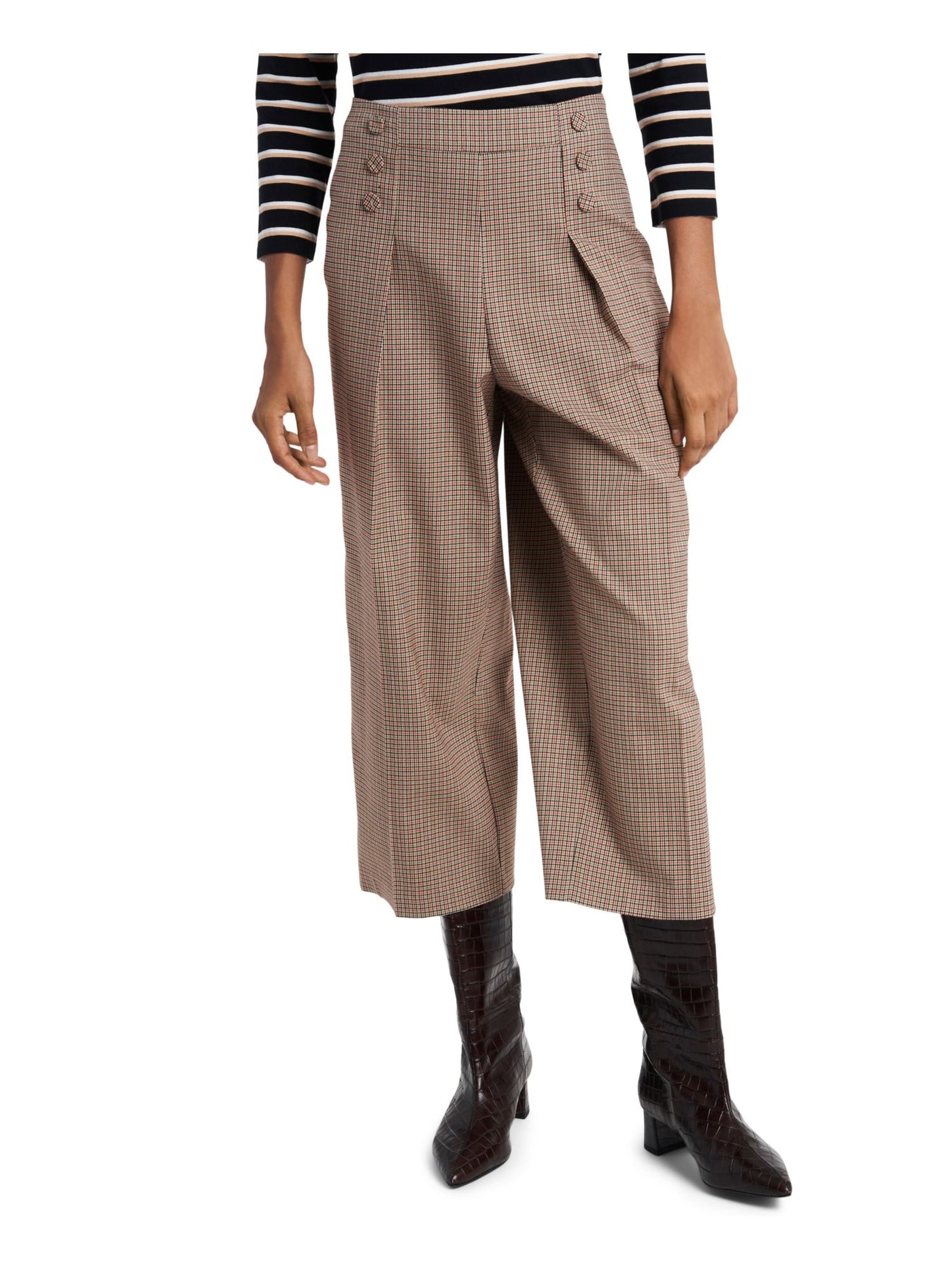 RILEY&RAE Womens Beige Zippered Pocketed Culottes Check Wear To Work Pants 0
