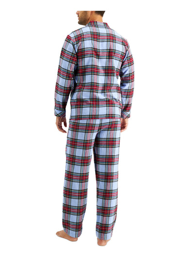 FAMILY PJs Mens Light Blue Plaid Button Up Top Straight leg Pants Knit Pajamas M