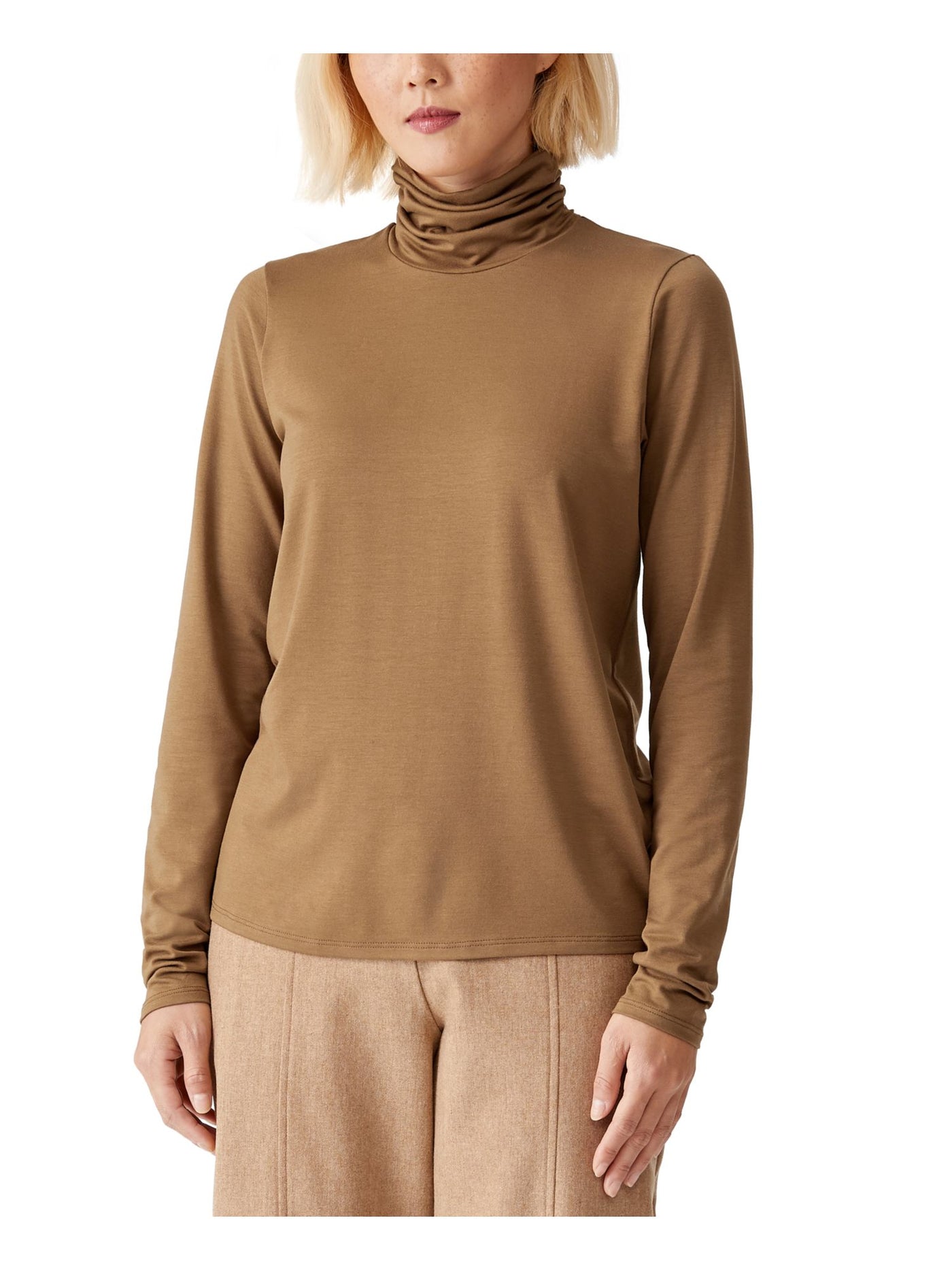 EILEEN FISHER Womens Brown Turtle Neck Top L