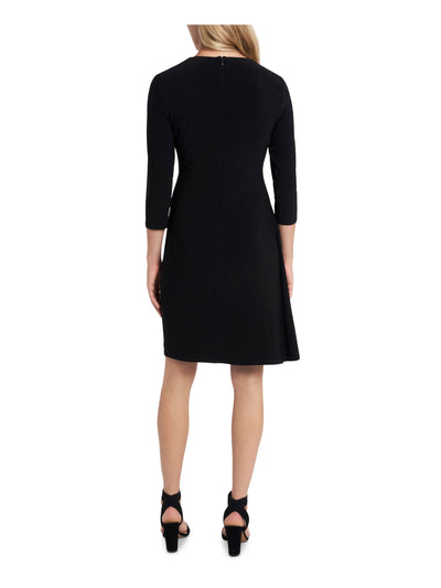 MSK Womens Black Embellished Tulip-hem 3/4 Sleeve Surplice Neckline Mini Evening Sheath Dress S
