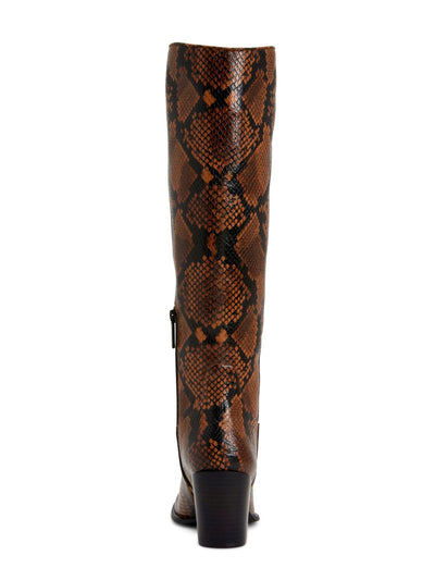 CALVIN KLEIN Womens Brown Animal Print Almond Toe Stacked Heel Zip-Up Leather Heeled Boots 5.5