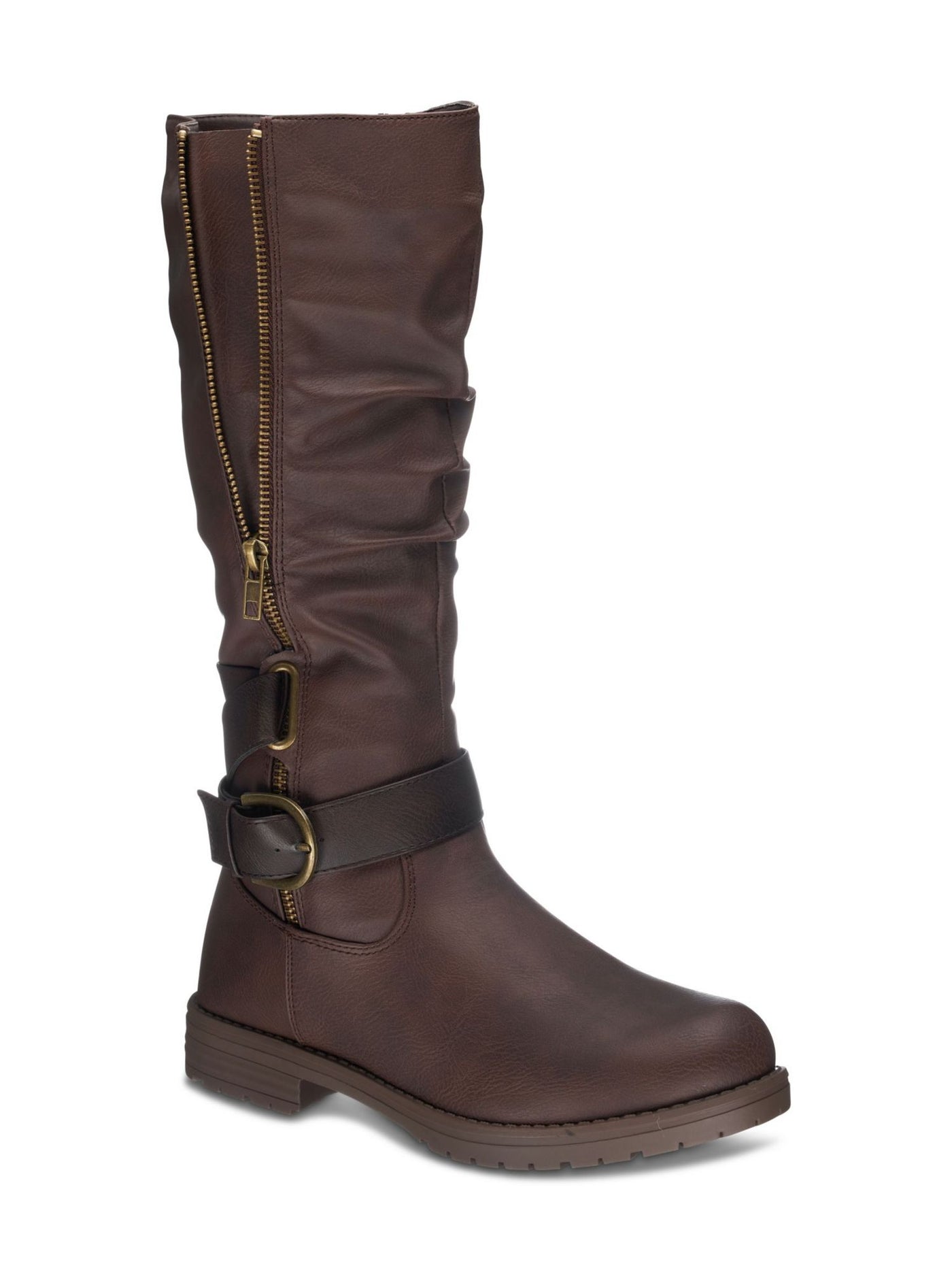 G.C. Shoes Womens Brown Buckle Accent Cushioned Slip Resistant Round Toe Stacked Heel Zip-Up Riding Boot 7.5