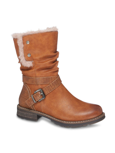 G.C. SHOES Womens Brown Sherpa Slip Resistant Buckle Accent Round Toe Snow Boots 9.5
