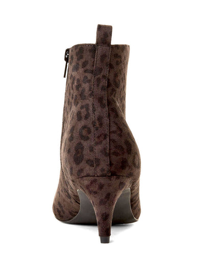 GOOD CHOICE Womens Beige Leopard Print Comfort Non-Slip Aden Pointed Toe Kitten Heel Zip-Up Dress Booties 6.5