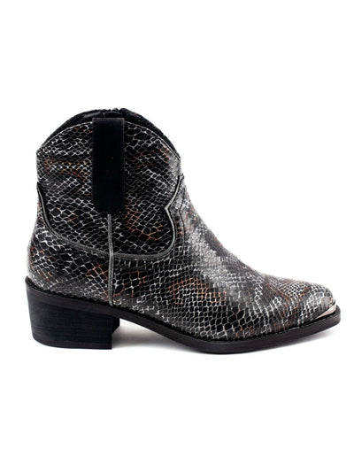 GOOD CHOICE Womens Black Snake Side Pull Tab Cushioned Stax Almond Toe Block Heel Zip-Up Boots Shoes 7.5