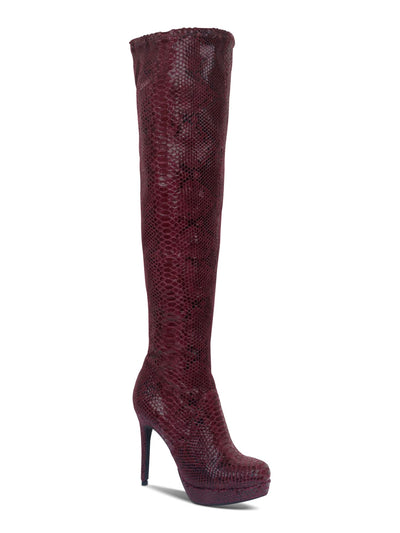 THALIA SODI Womens Burgundy Animal Print 1" Platform Round Toe Stiletto Zip-Up Dress Boots 8.5 M