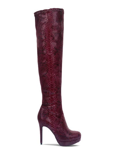 THALIA SODI Womens Burgundy Animal Print 1" Platform Round Toe Stiletto Zip-Up Dress Boots 8.5 M