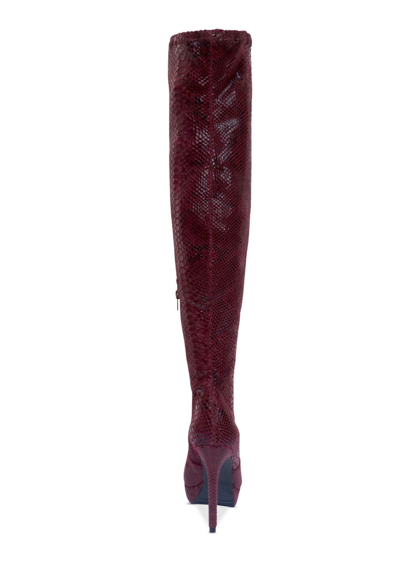 THALIA SODI Womens Burgundy Animal Print 1" Platform Round Toe Stiletto Zip-Up Dress Boots 8.5 M