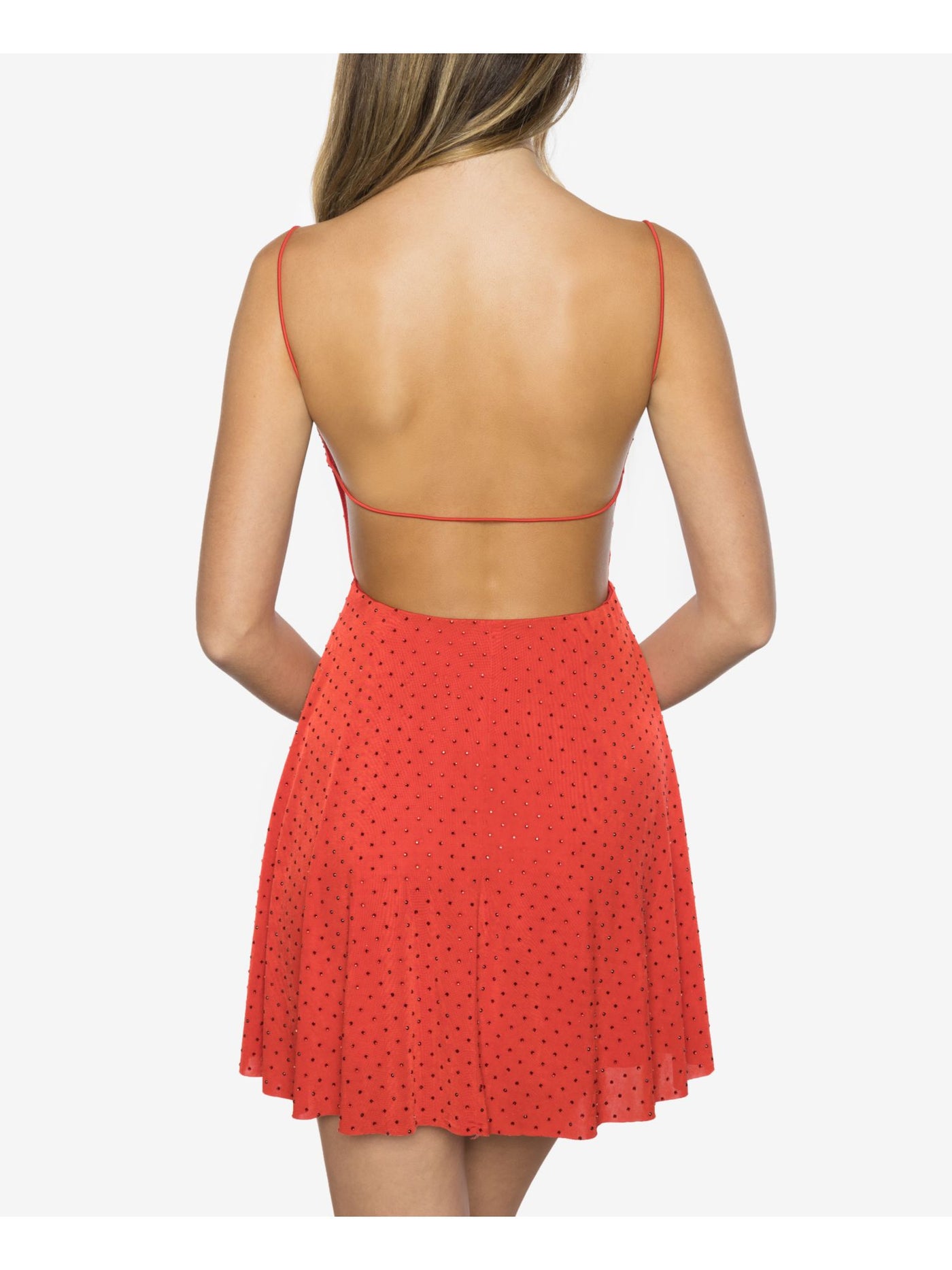 B DARLIN Womens Red Embellished Spaghetti Strap Square Neck Short Party A-Line Dress 13\14