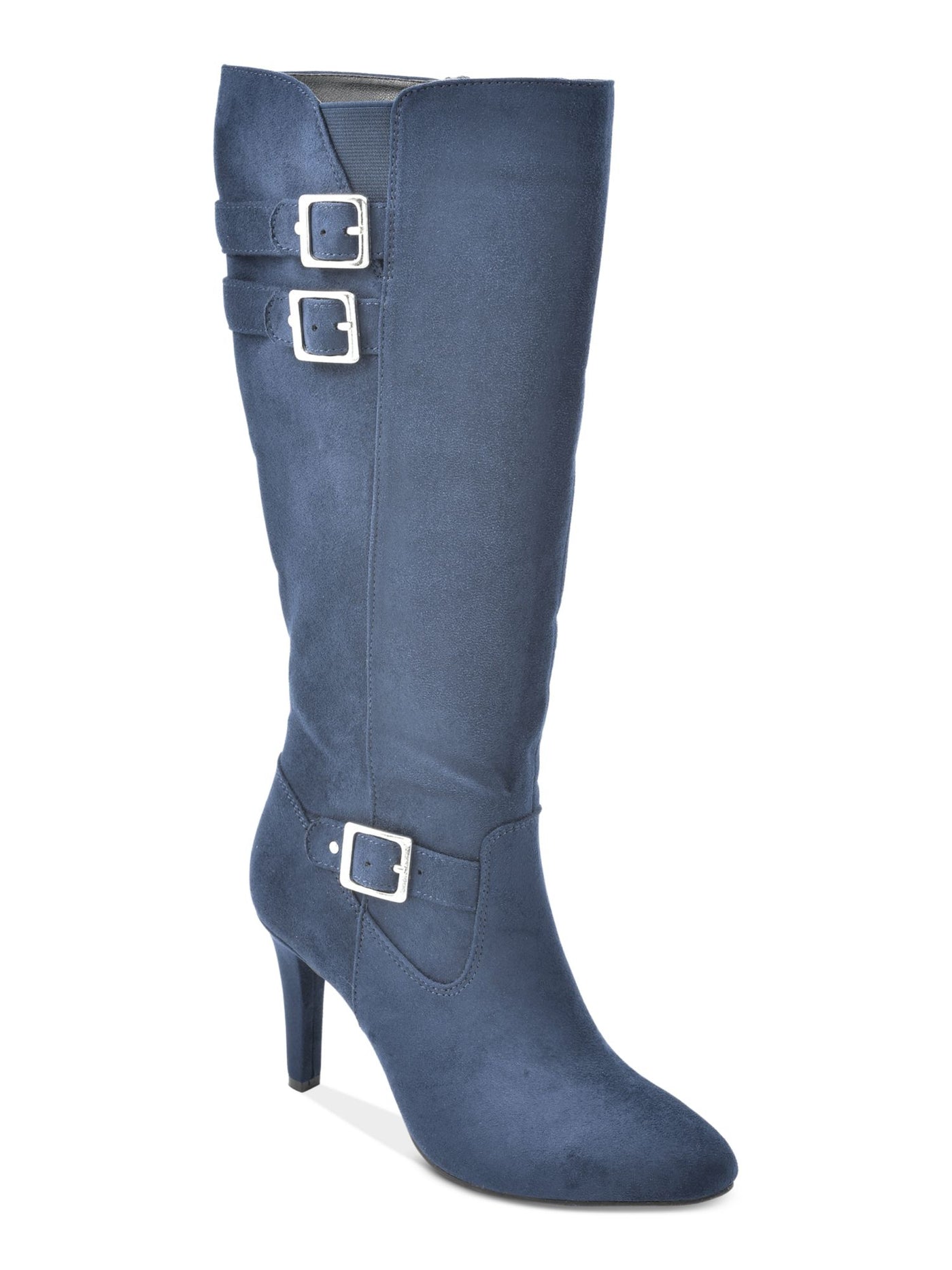 RIALTO Womens Navy Treaded Cushioned Buckle Accent Almond Toe Stiletto Zip-Up Dress Boots 10