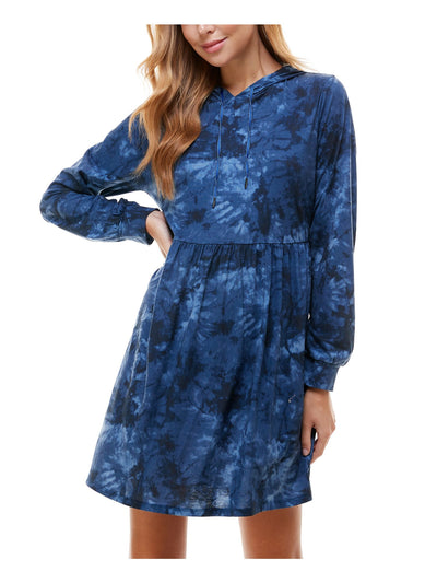 BEBOP Womens Navy Tie Dye Long Sleeve Short Fit + Flare Dress S