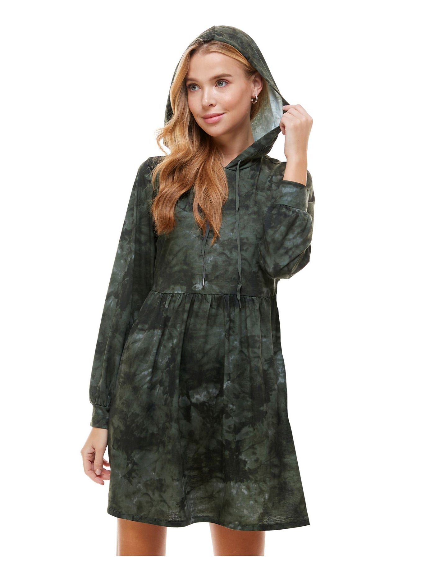 BEBOP Womens Green Tie Dye Long Sleeve Short Fit + Flare Dress S