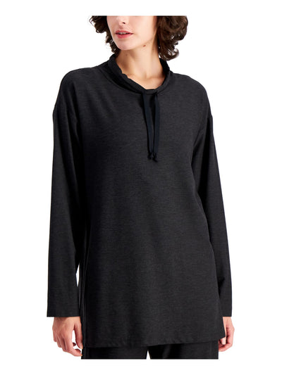 EILEEN FISHER Womens Black Stretch Heather Long Sleeve Round Neck Tunic Top M