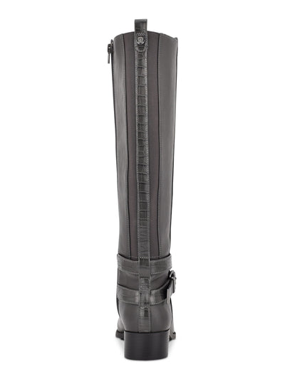 BANDOLINO Womens Gray Full-Length Gore At Back With Croc-Embossed Trim Back Heel Tab Buckle Accent Non-Slip Noles Almond Toe Block Heel Zip-Up Riding Boot 6 M