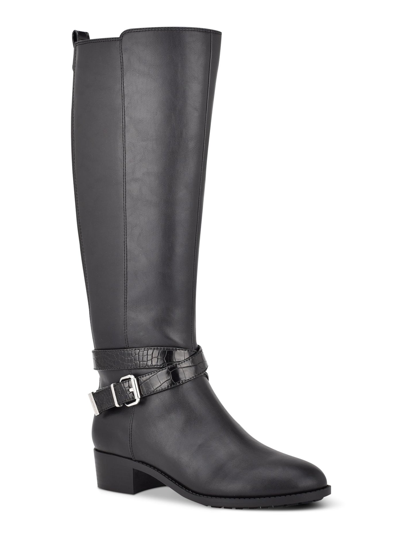 BANDOLINO Womens Gray Full-Length Gore At Back With Croc-Embossed Trim Back Heel Tab Buckle Accent Non-Slip Noles Almond Toe Block Heel Zip-Up Riding Boot 6 M