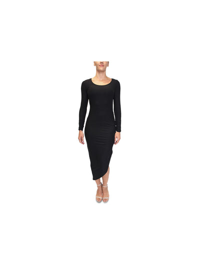 ALMOST FAMOUS Womens Black Long Sleeve Scoop Neck Midi Evening Body Con Dress Juniors M