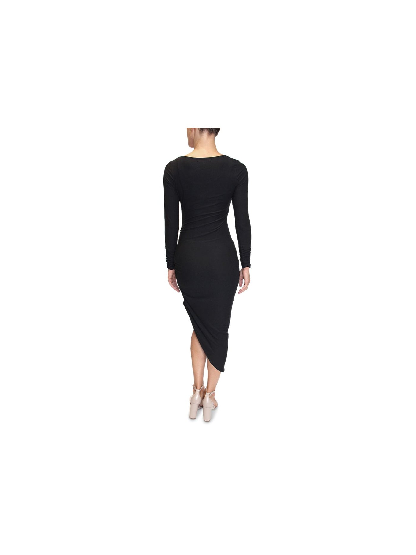 ALMOST FAMOUS Womens Black Long Sleeve Scoop Neck Midi Evening Body Con Dress Juniors M