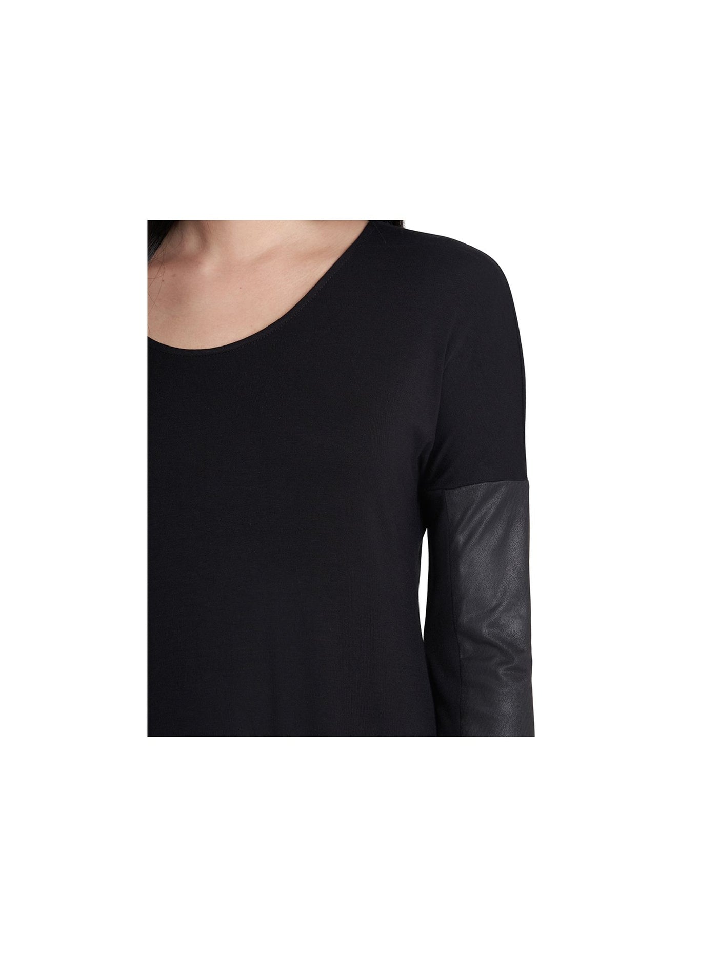MSK Womens Black Faux Leather 3/4 Sleeve Scoop Neck Short Shift Dress M