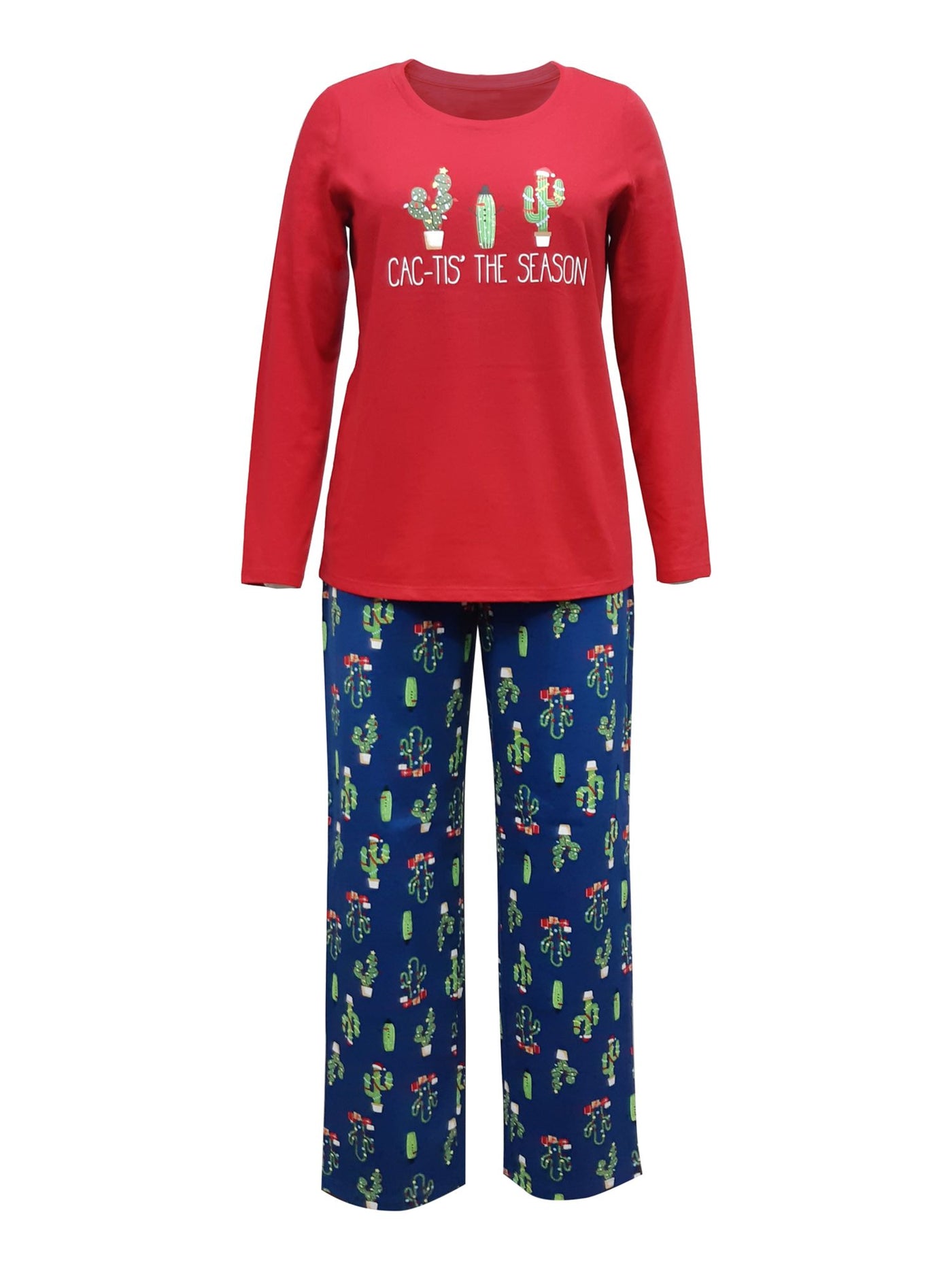 FAMILY PJs Womens Navy Graphic Elastic Band Long Sleeve T-Shirt Top Straight leg Pants Pajamas S