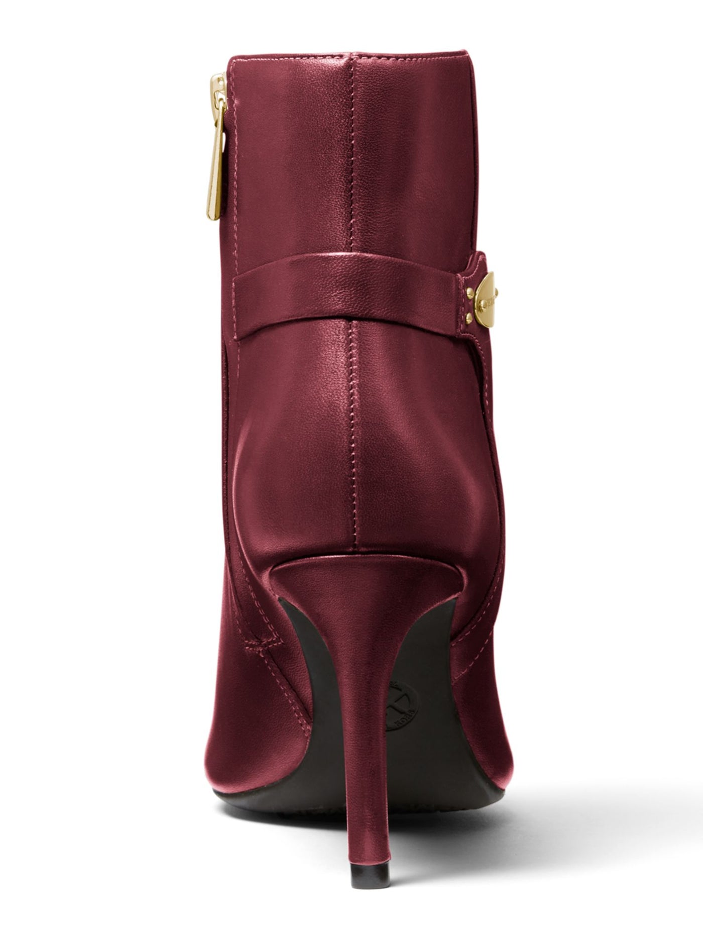 MICHAEL MICHAEL KORS Womens Dark Berry Burgundy Straps Logo-Embossed Plate Padded Finley Pointed Toe Stiletto Zip-Up Leather Booties 6 M