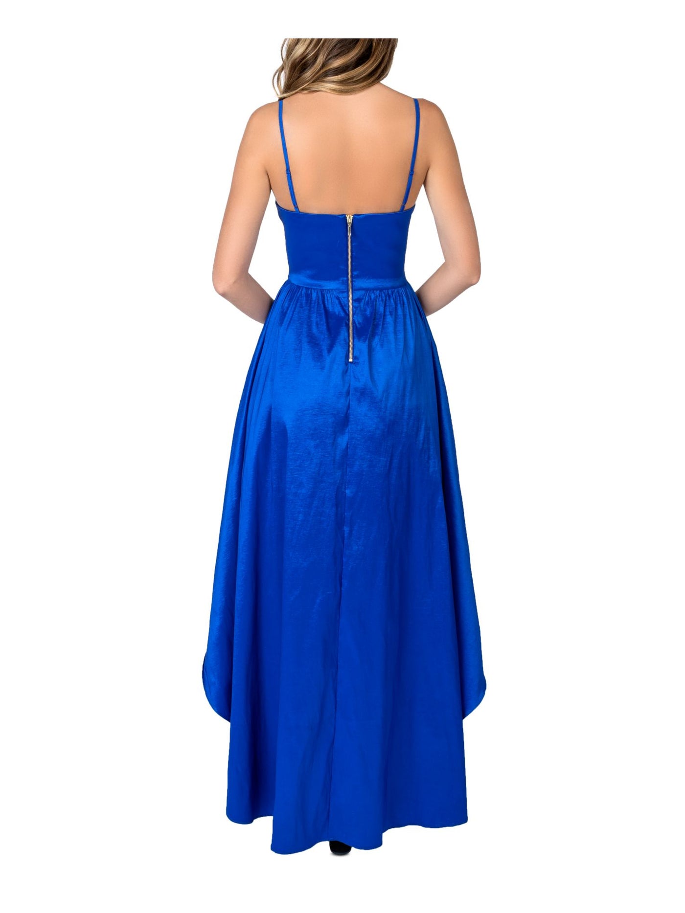 B DARLIN Womens Blue Spaghetti Strap Sweetheart Neckline Short Prom Hi-Lo Dress Juniors 3\4