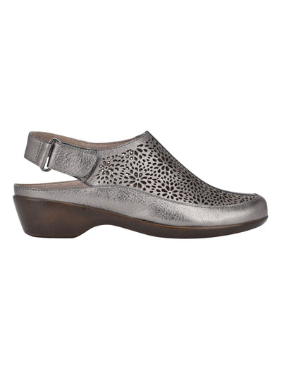 EASY SPIRIT Womens Gray Perforated Slingback Breathable Arch Support Cushioned Dawn Round Toe Wedge Leather Clogs Shoes 9.5 WW