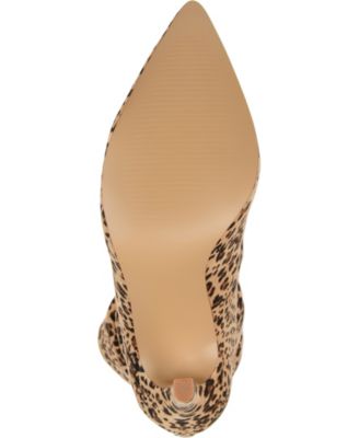 JOURNEE COLLECTION Womens Beige Leopard Print Slouchy Detail Cushioned Markie Pointed Toe Stiletto Zip-Up Dress Booties