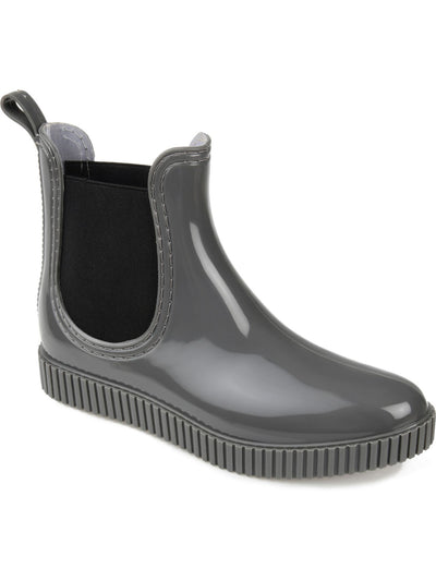 JOURNEE COLLECTION Womens Gray Padded Back Pull-Tab Goring Water Resistant Foam Drip Almond Toe Platform Rain Boots 8